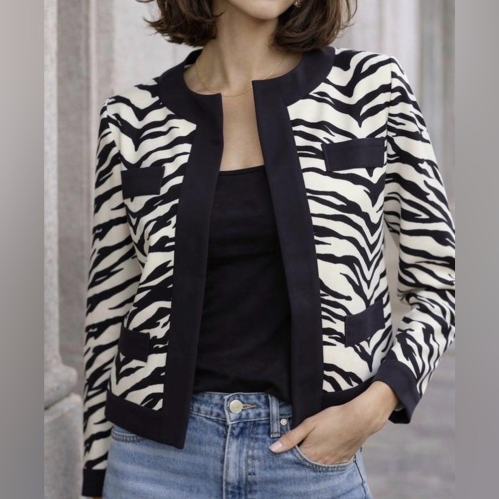Moschino Cheap and Chic Zebra Print Cropped Blazer Jacket Black White